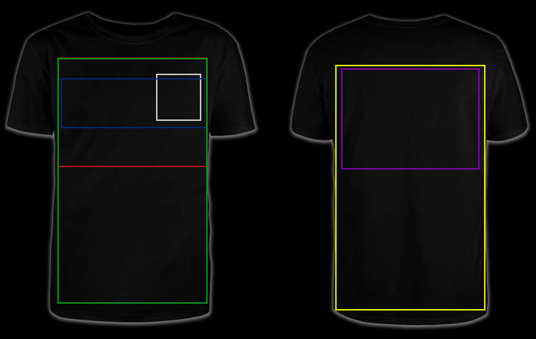 Polera vista de frente, cuadros blanco, azul, rojo y verde; vista de espalda con cuadros púrpura y amarillo